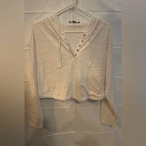 Forever 21 White Button-Up Crop Top Hoodie
